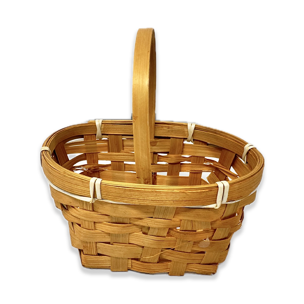 Mini Rect Bamboo Handle Basket with Oblong Rim 5in